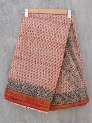 Ochre-red-block-printed-Kota-cotton-saree at Shilphaat.com
