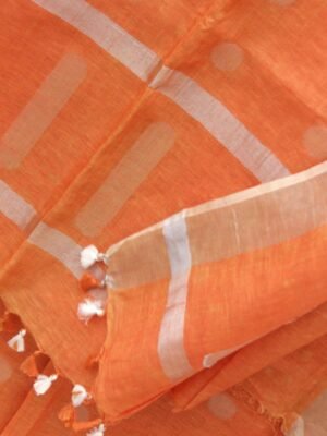 Rust-Orange-Silver-zari-pure-linen-sari at Shilphaat.com