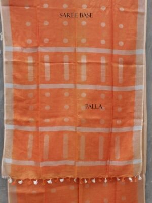 Rust-Orange-Silver-zari--pure-silken-linen-sari at Shilphaat.com