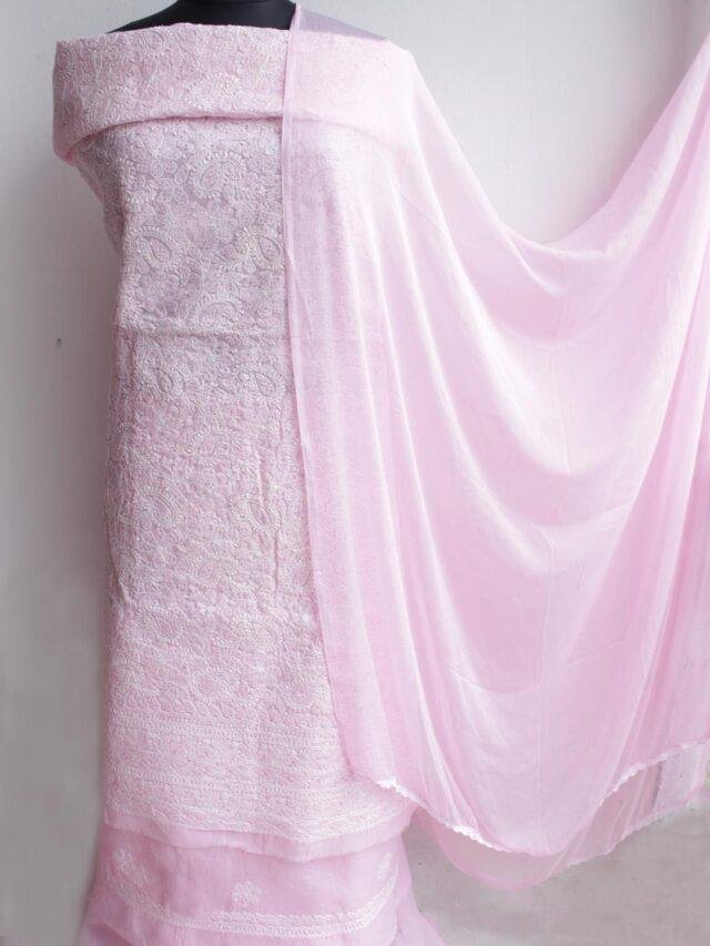 Baby-Pink-chikankari-cotton-dress-material at Shilphaat.com