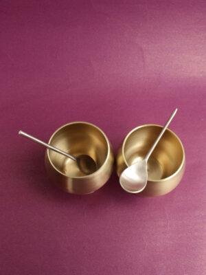 Handcrafted-matte-brass-dessert-bowl-pair at Shilphaat.com