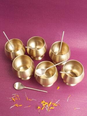 handcrafted-6-brass-dessert-bowl-and-spoon-set at Shilphaat.com