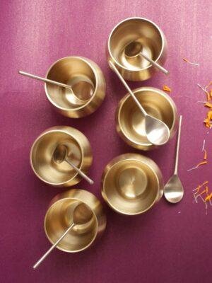 handcrafted-6-traditional-brass-dessert-bowl-and-spoon at Shilphaat.com