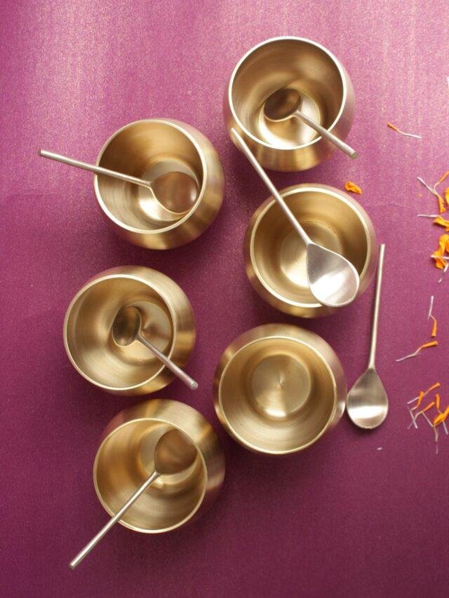 handcrafted-6-traditional-brass-dessert-bowl-and-spoon at Shilphaat.com