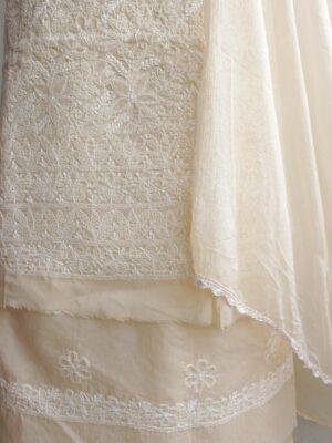 Beige-chikankari-cotton-3pc-lucknowi-suit-at Shilphaat.com