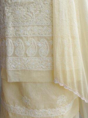 Butter-Yellow-jaal-chikankari-cotton-3pc-lucknowi-suit at Shilphaat.com