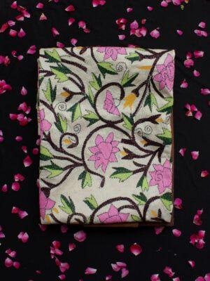 Dull-Pink-Roses-Nakshi-kantha-silk-dupatta at Shilphaat.com