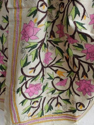 Dull-Pink-Roses-kantha-embroidered-silk-dupatta at Shilphaat.com