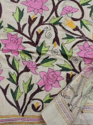 Dull-Pink-roses-Nakshi-kanthawork-silk-dupatta at Shilphaat.com