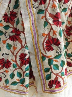 Jabakusum-kantha-embroidered-silk-dupatta at Shilphaat.com