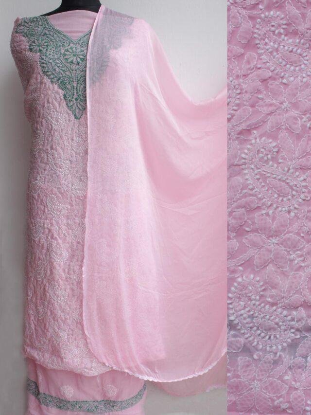 Light-Pink-jaal-chikankari-cotton-dress-material at Shilphaat.com