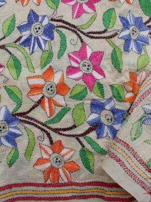 Multicolour-Flowers-Nakshi-kanthawork-silk-dupatta at Shilphaat.com