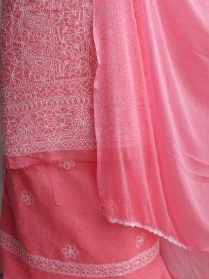 Orange-Pink-jaal-chikankari-cotton-3pc-lucknowi-suit at shilphaat.com