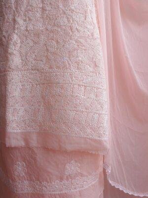 Pastel-Orange-jaal-chikankari-cotton-3pc-lucknowi-suit-at Shilphaat.com