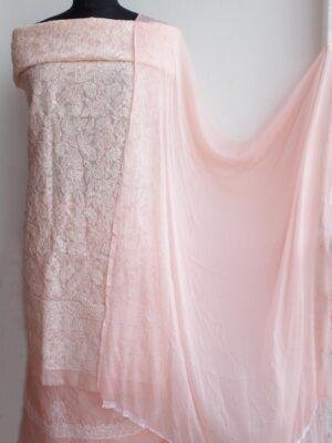 Pastel-Orange-jaal-chikankari-cotton-dress-material at Shilphaat.com