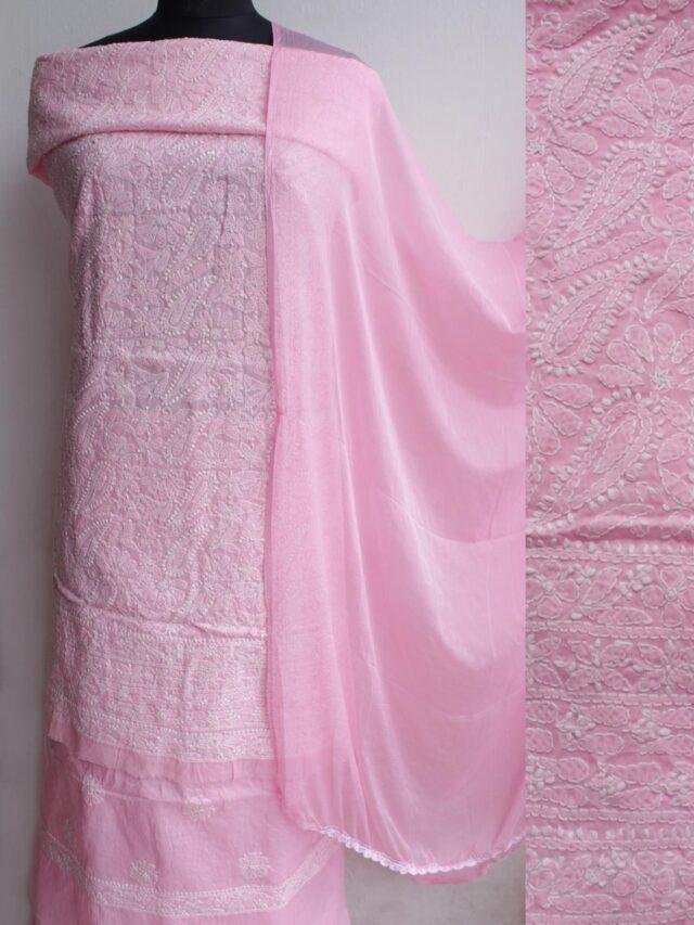 Rose-Pink-chikankari-cotton-dress-material at Shilphaat.com