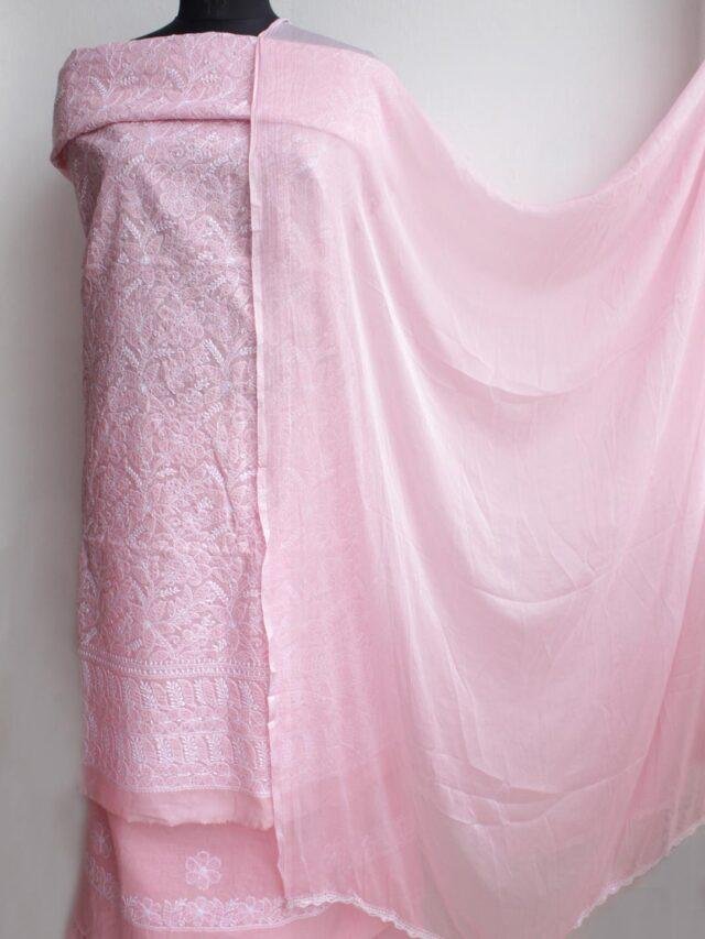 Rusty Pink-jaal-chikankari-cotton-dress-material at Shilphaat.com