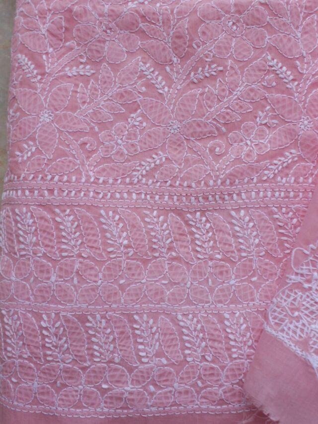 Rusty-Pink-jaal-chikankari-cotton-lucknowi-suit at Shilphaat.com