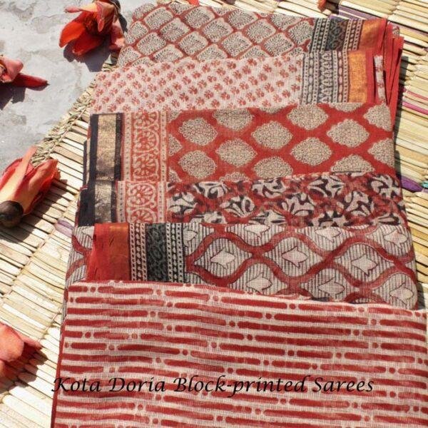 Block-printed-red-kota-doria-sarees