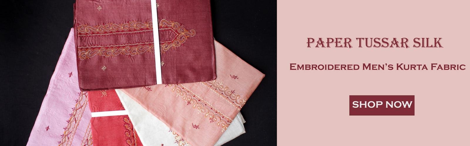 Embroidered-silk-mens-kurta-fabric at Shilphaat.com