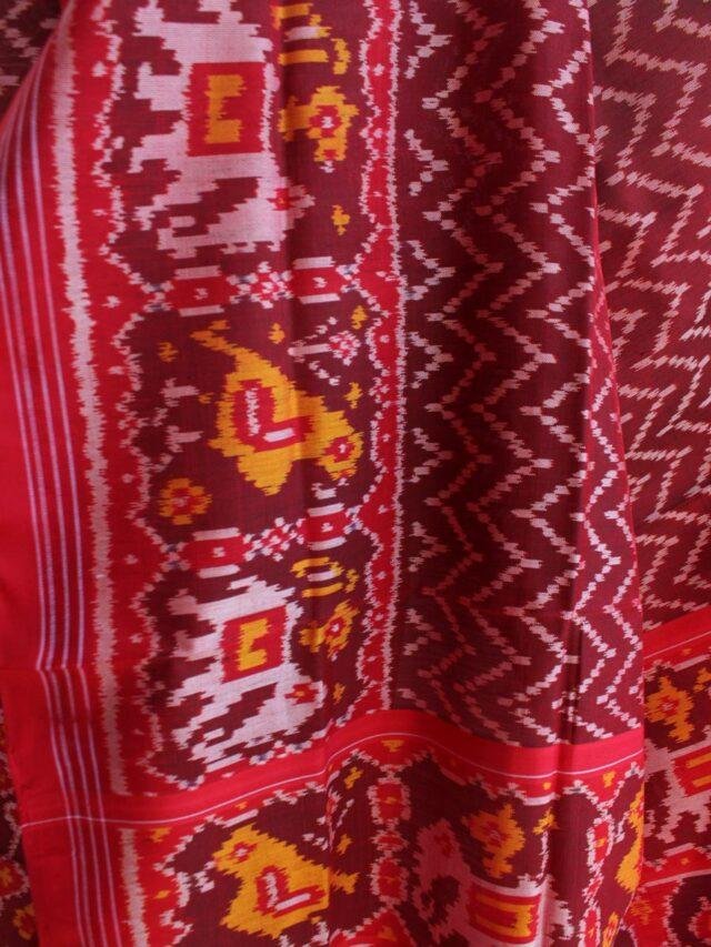 Maroon-Zig-zag-Double-Ikat-Patan-Patola-silk-Dupatta at Shilphaat.com