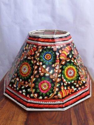 Multicolour-on-black-floral-Leather-Lampshade at Shilphaat.com