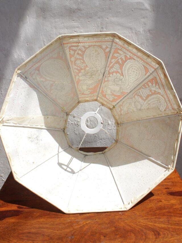 Orange-and-White-Handmade-Leather-Lampshade at Shilphaat.com