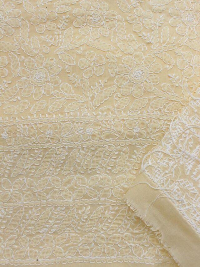Pale-Yellow-chikankari-cotton-lucknowi-suit at Shilphaat.com
