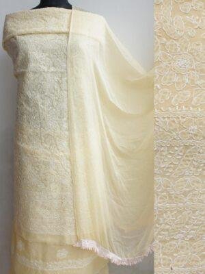 Pale-Yellow Chikankari cotton dress-material at Shilphaat.com