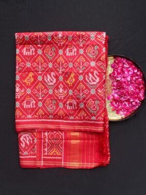 Red-Hathi-Popat-Double-Ikat-Patola-Silk-Dupatta at Shilphaat.com