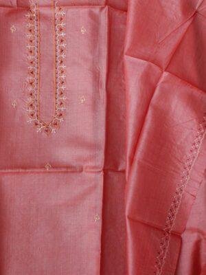 Rust-Orange-Mens-pure-silk-kurta-fabric at Shilphaat.com