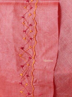 Rust-Orange-gents-embroidered-silk-kurta-fabric at Shilphaat.com