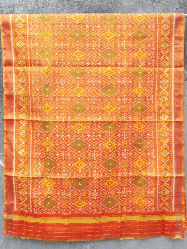 Rust-Orange-handwoven-patan-patola-silk-dupatta at Shilphaat.com