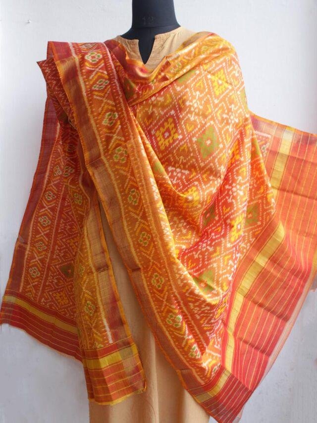 Rust-Orange-patan-patola-silk-dupatta at Shilphaat.com
