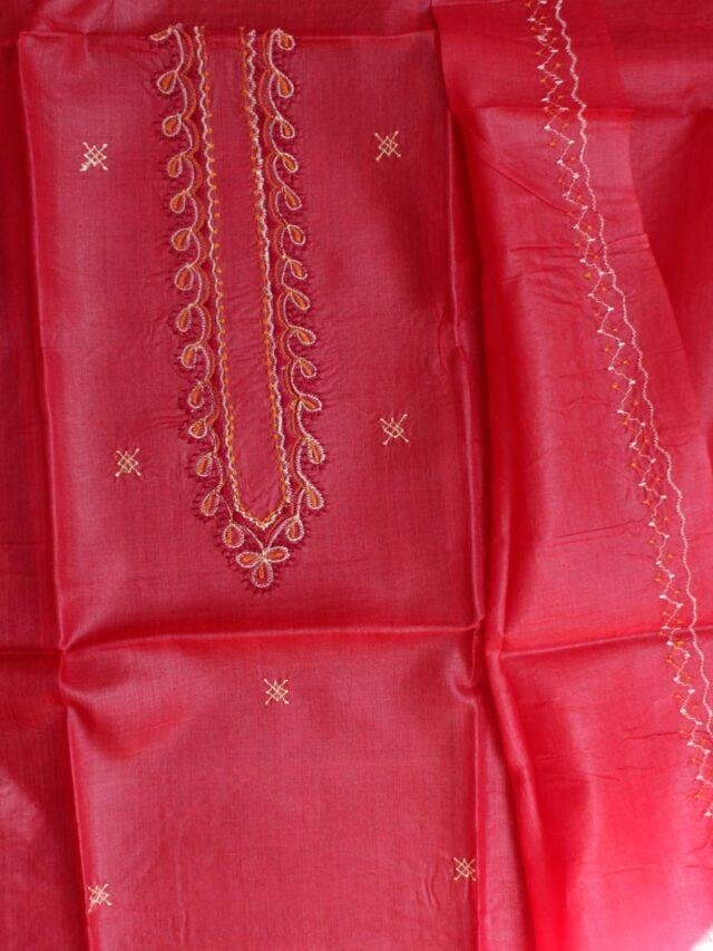 Sindoor-Red-Mens-pure-silk-kurta-fabric at Shilphaat.com
