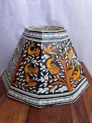 Yellow-Birds-on-Black-Base-Leather-Lampshade at Shilphaat.com