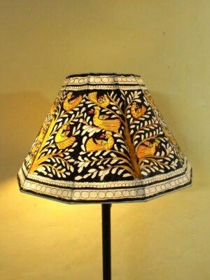 Yellow-Birds-on-Black-Base-Tholu-Bommalata-Lampshade-Shilphaat