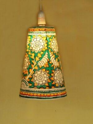Green,-Yellow-and-white-tholu-bommalata-hanging-lamp at Shilphaat.com