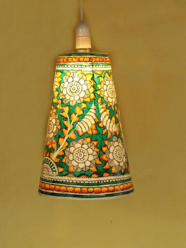 Green,-Yellow-and-white-tholu-bommalata-hanging-lamp at Shilphaat.com