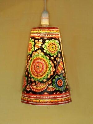 Multicolour-flowers-on-black-tholu-bommalata-hanging-lamp-Shilphaat