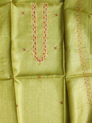 Yellowish-Green-Mens-pure-silk-kurta-fabric at Shilphaat.com