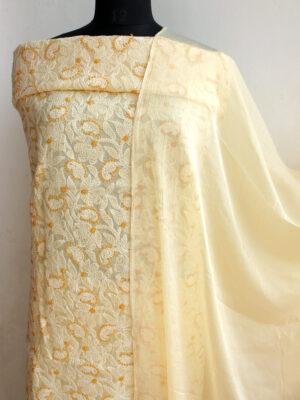 Beige-Yellow-chikankari-cotton-3pc-ladies-suit at Shilphaat.com