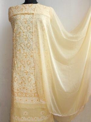 Beige-Yellow-chikankari-cotton-dress-material at Shilphaat.com
