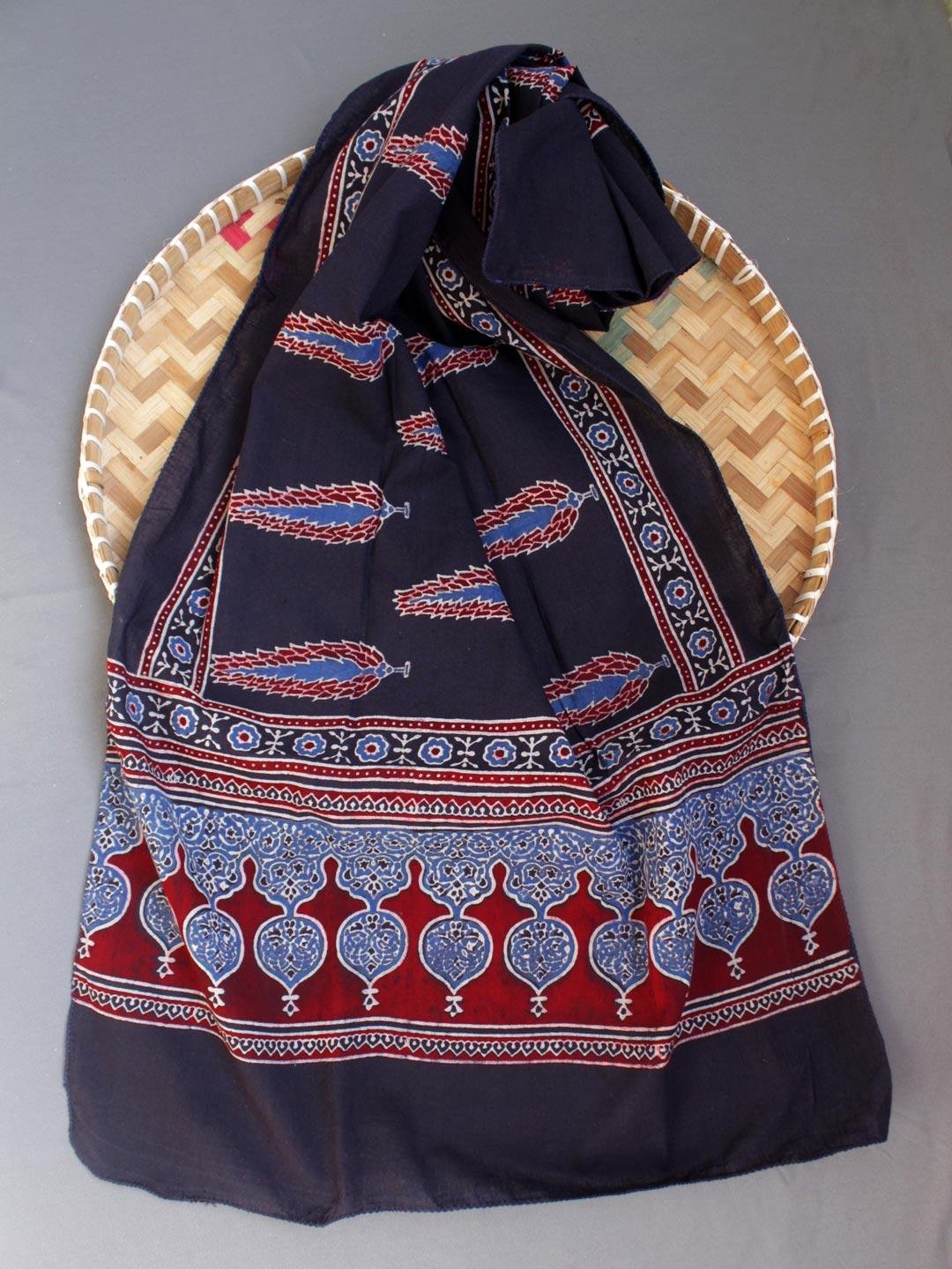 Black,-Blue,-Maroon-Ajrakh-block-printed cotton-stole Black,-Blue,-Maroon-Ajrakh-block-printed cotton-stole ar Shilphaat.com