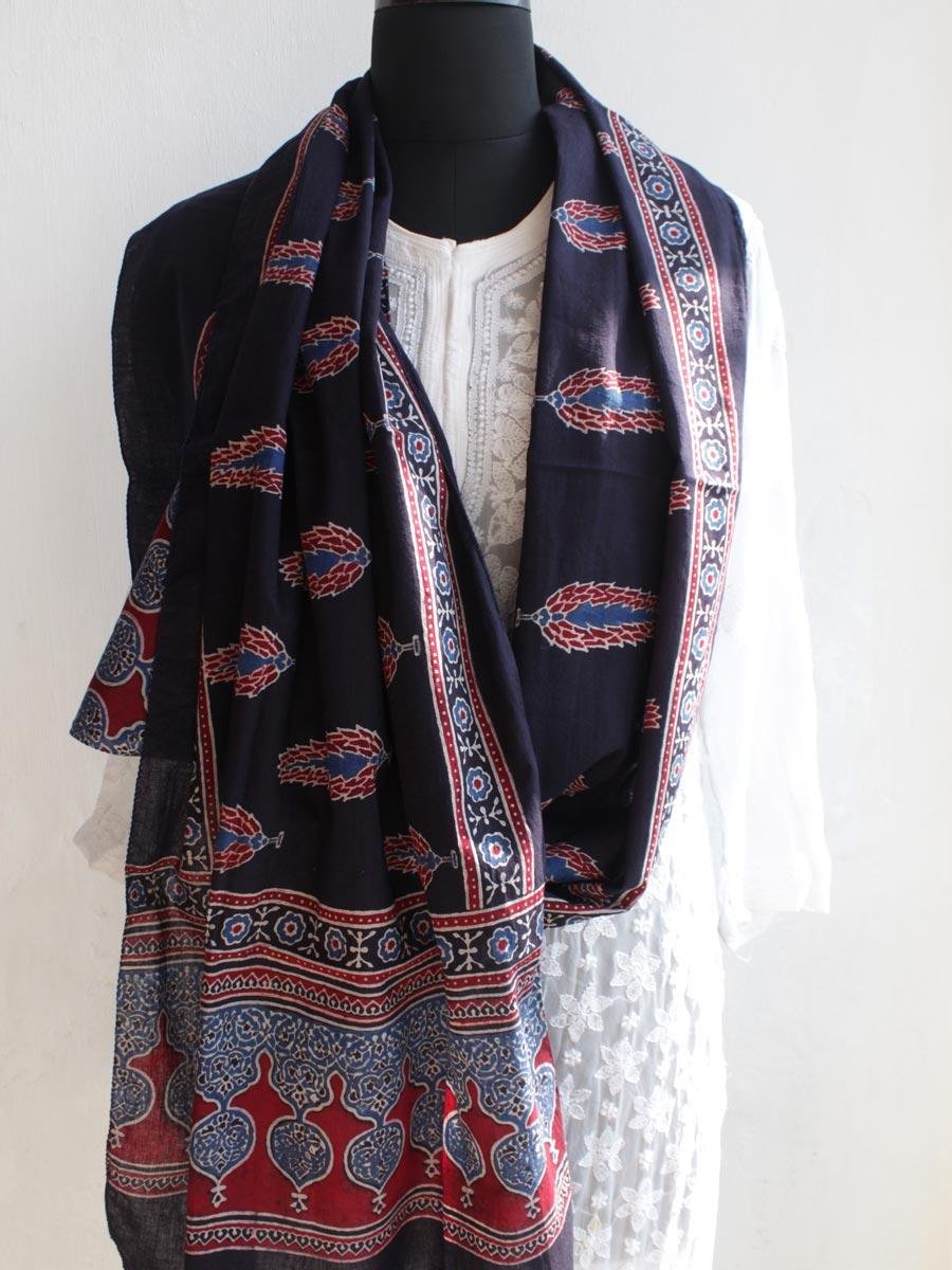 Black,-Blue,-Maroon-Ajrakh-cotton-Scarf Black,-Blue,-Maroon-Ajrakh-cotton-Scarf at
