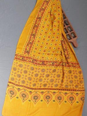 Brownish-Yellow-Modal-silk-Ajrakh-stole at Shilphaat.com