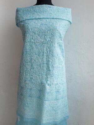Cyan-Blue-cotton-Chikankari-Kurta-Fabric at Shilphaat.com