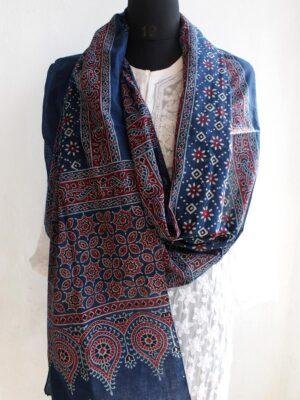 Indigo-and-Red-Ajrakh-cotton-Scarf at Shilphaat.com