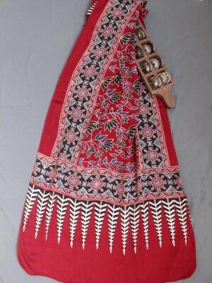 Maroon-Red-Modal-silk-Ajrakh-stole at Shilphaat.com