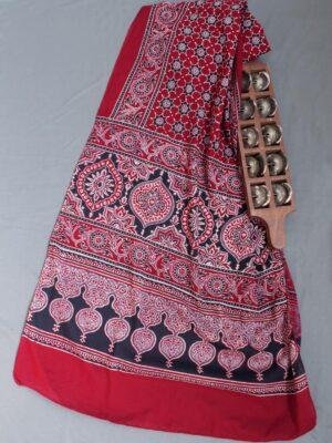 Maroon-and-Black-Ajrakh-block-printed-cotton-stole-Shilphaat